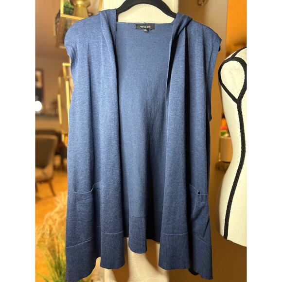 Verve Ami Sleeveless Cardigan Sweater Women's Blue Hoodie Rayon Blend M 6-10 - Picture 2 of 5